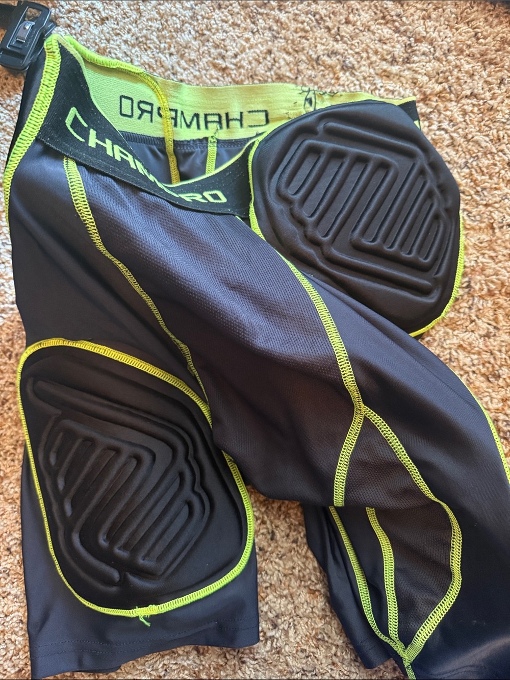 Champro Padded Compression Shorts in Black with Neon Green Trim